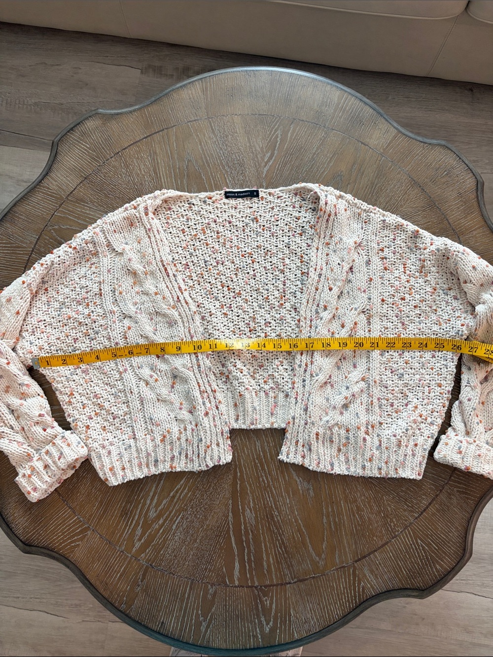 Moon & Madison Open Front Cropped Chunky Knit Cardigan Confetti Speckled Small - Picture 12 of 13